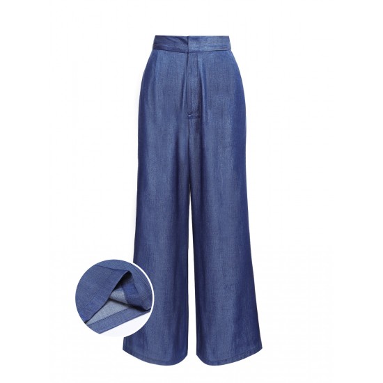 Blue  High Waist Wide Leg Pants