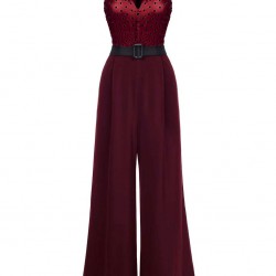 Wine Red  Polka Dot Belt Jumpsuit