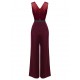 Wine Red  Polka Dot Belt Jumpsuit