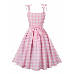 Plus Size Pink  Plaid Strap Dress