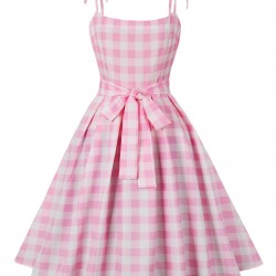 Plus Size Pink  Plaid Strap Dress