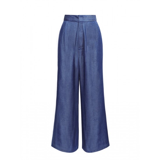 Blue  High Waist Wide Leg Pants