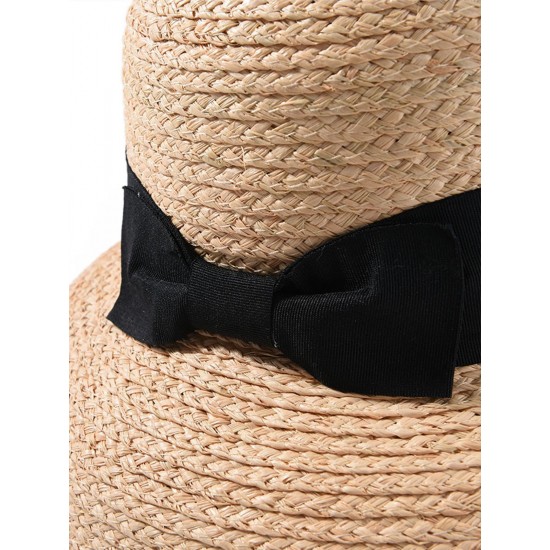  Black Bowknot Raffia Hat