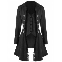  Solid Button Lace Coat