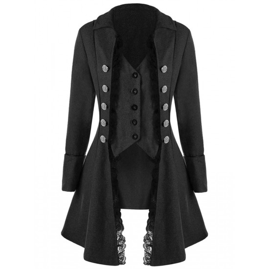  Solid Button Lace Coat