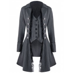  Solid Button Lace Coat