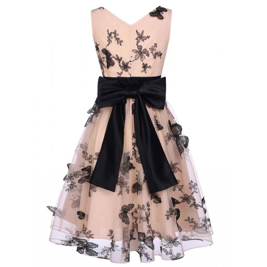 Nude  Lace Butterfly Swing Vintage Dress