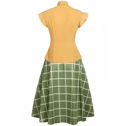 2PCS  Bow Plaid Blouse & Skirt