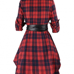 Pre-Sale Plus Size  3/4 Sleeve Plaid Belt Long Tops