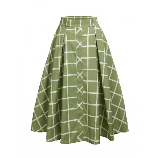 Green  Plaid Swing Skirt