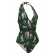 Green  Jaguar Vintage Halter One-piece Swimsuit