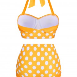 Yellow  Polka Dots Halter Bikini Set