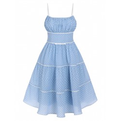 Sky Blue  Strap Polka Dot Swing Dress