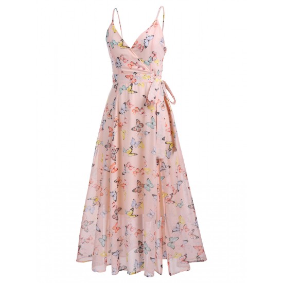 Light Pink Butterfly Strap Lace-up Vintage Dress