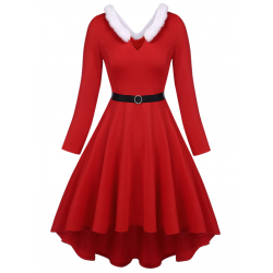 Pre-Sale Plus Size Red  Furry Solid Swing Dress