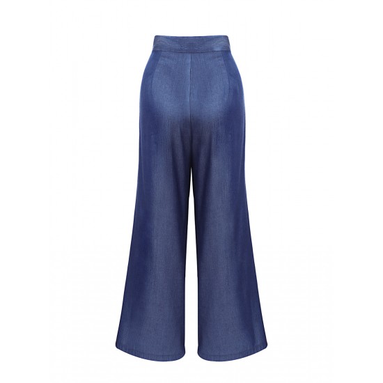 Blue  High Waist Wide Leg Pants