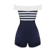 Navy Blue  Patchwork Off-shoulder Striped Romper