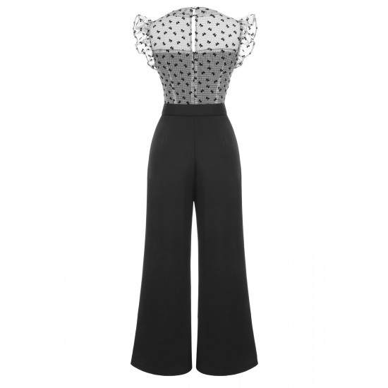 Black  Mesh Bow-knot Patchwork Jumpsuit