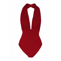 Red   Halter Solid One-piece Swimsuit