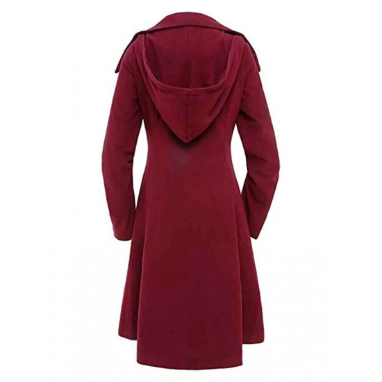 Wine Red  Solid Button Coat