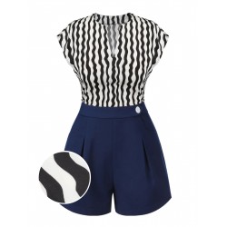 2PCS  Black Curves Blouse & Navy Blue Shorts