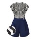 2PCS  Black Curves Blouse & Navy Blue Shorts