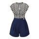 2PCS  Black Curves Blouse & Navy Blue Shorts