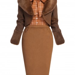 2PCS Brown Bolero Jacket & Plaid Pencil Dress