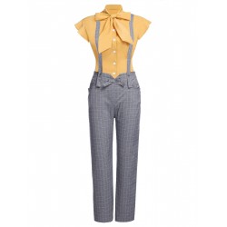 2PCS  Blouse Top & Suspender Pants