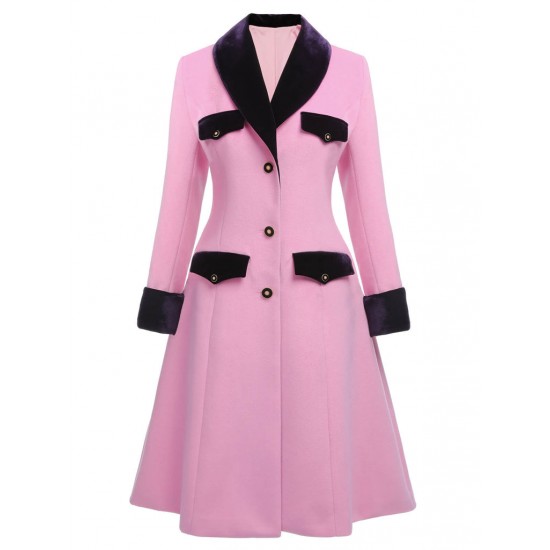 Pre-Sale Plus Size Pink  Velvet Patchwork Button Coat