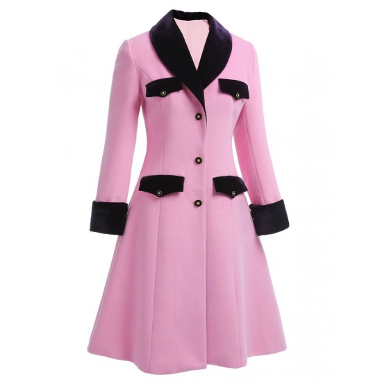 Pre-Sale Plus Size Pink  Velvet Patchwork Button Coat