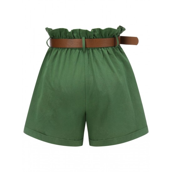 Dark Green  Solid Vintage Shorts