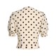 Beige  Dots Bowknot V-Neck Blouse