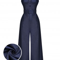 Navy Blue  Cowboy Solid Strap Jumpsuit