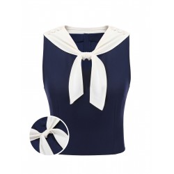 Navy Blue  Solid Sailor Collar Blouse