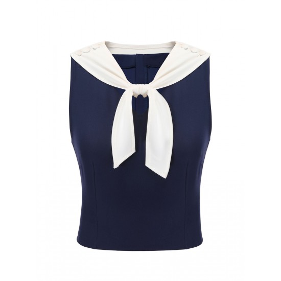 Navy Blue  Solid Sailor Collar Blouse