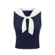 Navy Blue  Solid Sailor Collar Blouse