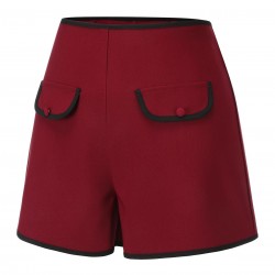 Red  Elastic Waist Solid Shorts