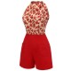 Deep Red  Rose Lace Up Patchwork Romper