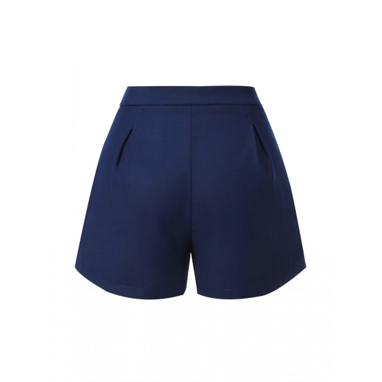 Navy Blue  Solid Button Shorts