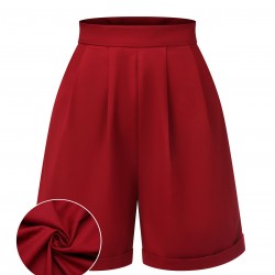 Red  Pleated Turn Over Shorts