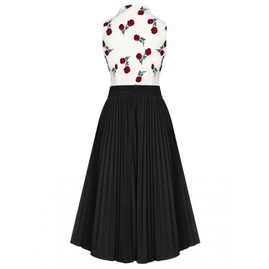 2PCS  White Roses Top & Black Skirt