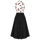 2PCS  White Roses Top & Black Skirt