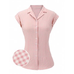 Pink  Gingham Plaid Lapel Shirt