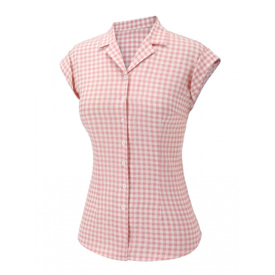 Pink  Gingham Plaid Lapel Shirt