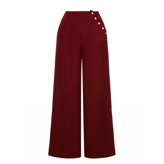 Red  Burgundy Button Wide leg Pants