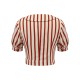 2PCS Orange Red  Striped Blouse & Pleated Skirt