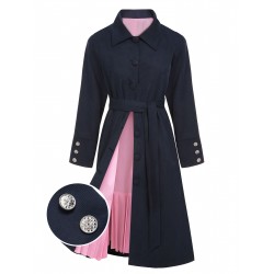 Pre-Sale Dark Blue  Solid Belted Coat