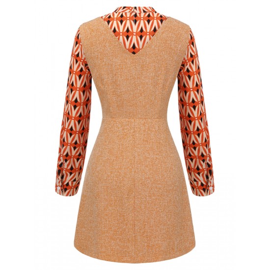 2PCS  Orange Blouse & Tweed Mini Dress