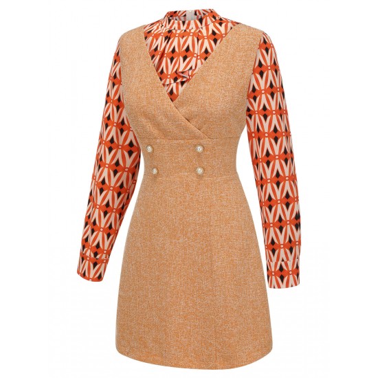 2PCS  Orange Blouse & Tweed Mini Dress